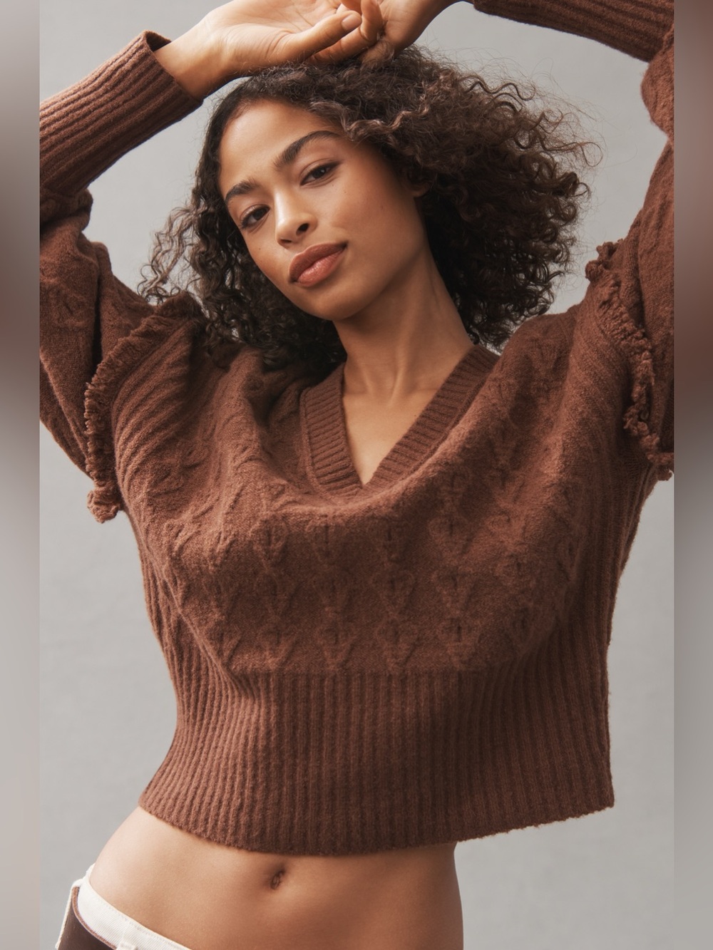 Pilcro V-Neck Drop Shoulder Cable Sweater Size M - Picture 1 of 5